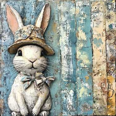 Easter Sign, Bunny in Hat,, DCO-12706, Sign For Wreath, 10x10